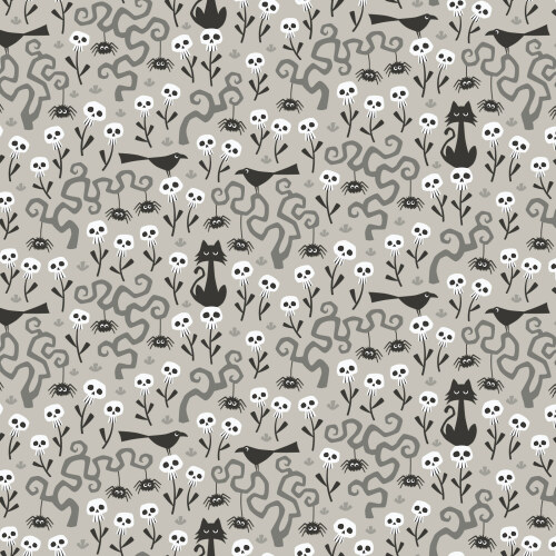 Skulls Garden from Gothic Whimsy in Gray by Anequ Studio for Cloud9 Fabrics (Avail May)