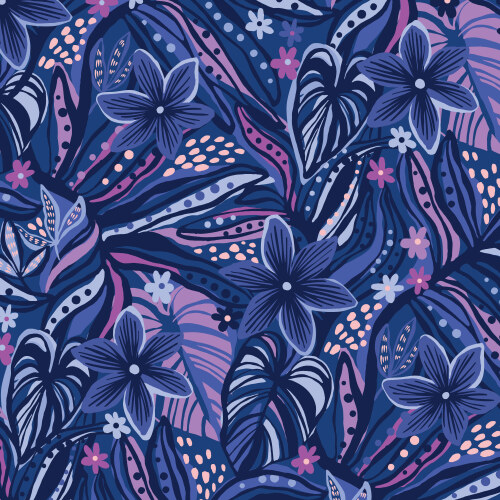 Floral Oppulence from Wonder Jungle in Dark Blue by Pip & Lo for Cloud9 Fabrics (Avail May)