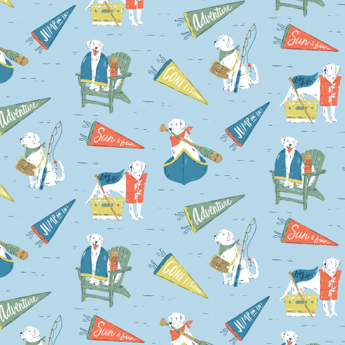 Lake Loving Labs from Camp Canine in Blue by Krissy Mast for Cloud9 Fabrics (Avail Apr)