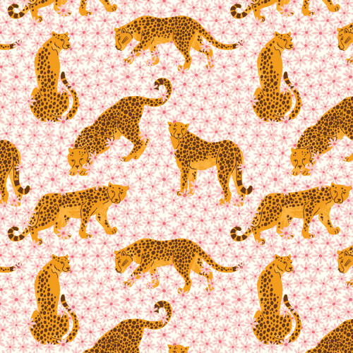 Cheetahs in Meadow from Bohemian Paradise in Pink/Gold for Cloud9 Fabrics (Avail Apr)