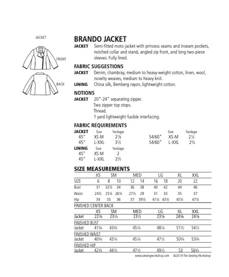Brando Jacket Pattern By The Sewing Workshop - Wholesale by Hantex Ltd ...
