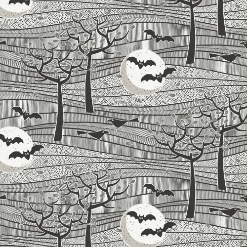 Night Landscape from Gothic Whimsy in Black/White by Anequ Studio for Cloud9 Fabrics (Avail May)