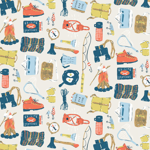 Outdoor Essentials from Camp Canine in Sand by Krissy Mast for Cloud9 Fabrics (Avail Apr)