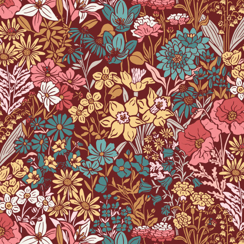 Garden in Burgundy from Eventide by Jillian Anderson for Cloud9 Fabrics (Avail Mar)