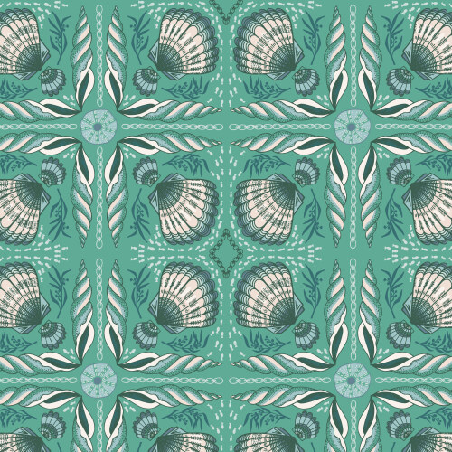 Shell Tile in Green from Seashell Serenade by Jayme Murray for Cloud9 Fabrics (Avail Jan)