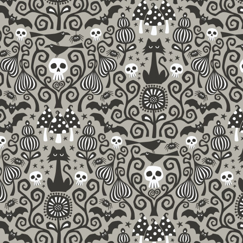 The Black Cat from Gothic Whimsy in Gray by Anequ Studio for Cloud9 Fabrics (Avail May)