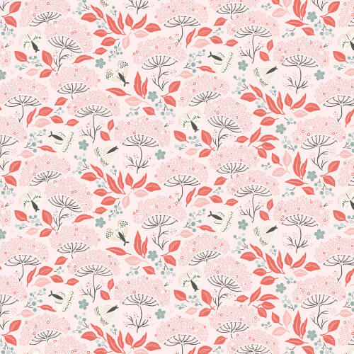 Moth Haven from Cottage Garden in Pink/Red by Kimberly Morgan for Cloud9 Fabrics (Avail Apr)