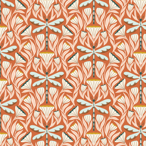 Dragonfly Dreams from Florissima in Coral by Juliana Tipton for Cloud9 Fabrics (Avail Apr)