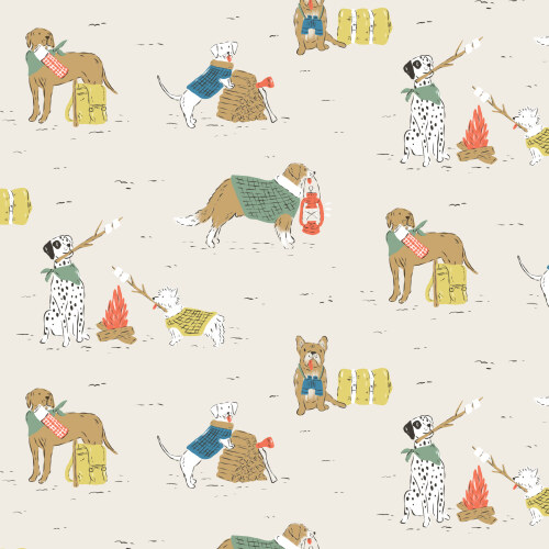 Campfire Companions from Camp Canine in Sand by Krissy Mast for Cloud9 Fabrics (Avail Apr)