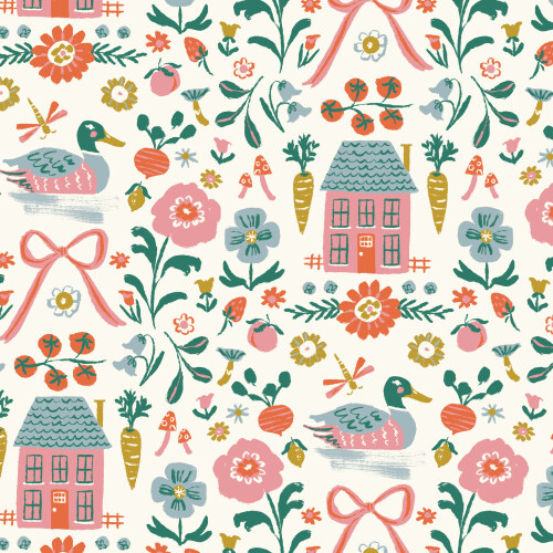 Homestead from Happy Homestead in Ivory/Multi by Samantha Johnson for Cloud9 Fabrics (Avail May)