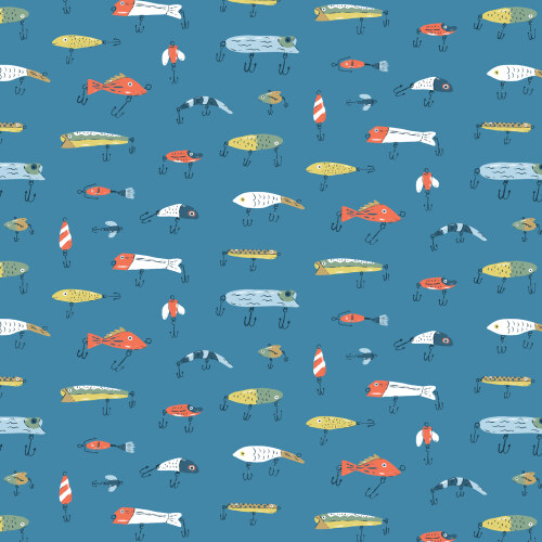 Lots of Lures from Camp Canine in Blue by Krissy Mast for Cloud9 Fabrics (Avail Apr)