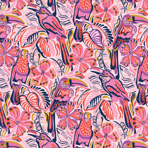 Jungle Dwellers from Wonder Jungle in Light Pink/Multi by Pip & Lo for Cloud9 Fabrics (Avail May)