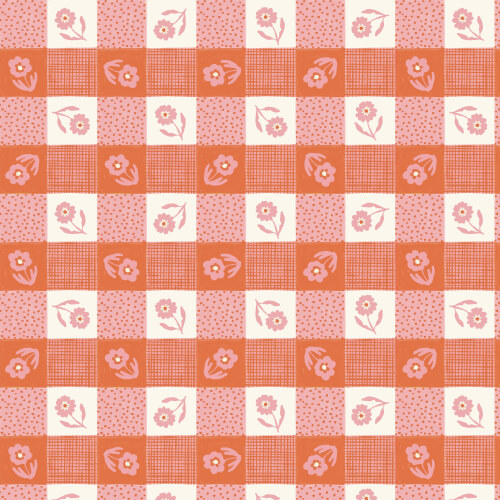 Gingham from Happy Homestead in Pink/Orange by Samantha Johnson for Cloud9 Fabrics (Avail May)