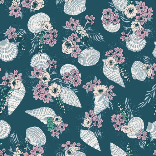 Sea Bouquet in Dark Teal from Seashell Serenade by Jayme Murray for Cloud9 Fabrics (Avail Jan)