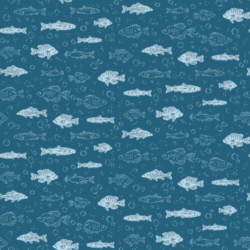 Freshwater Fish from Camp Canine in Blue by Krissy Mast for Cloud9 Fabrics (Avail Apr)