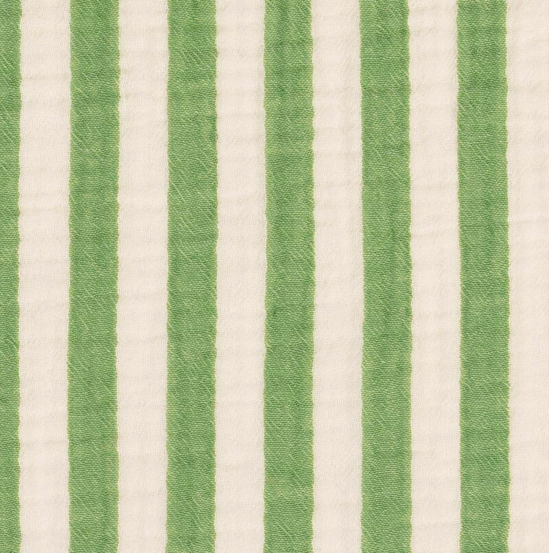 Green & White Striped Double Gauze From Sakata By Modelo Fabrics